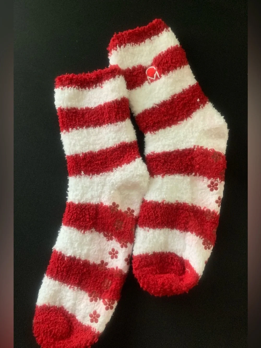 Cozy Red & White Striped Fuzzy Socks pack of 3
